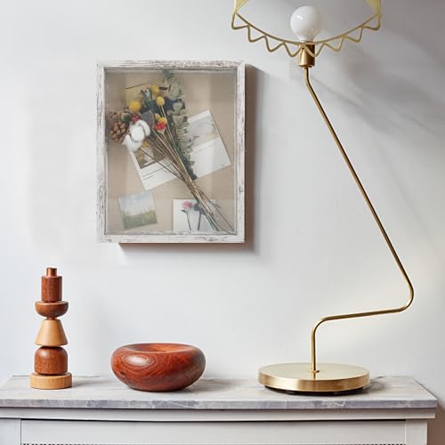 GraduatePro Shadow Box Frame 13X16 Display Case with Linen Back, Real Glass Window Door with Hinge, Picture Frame Wedding Bouquet Memorabilia Medals Photos Memory Box for Keepsakes Rustic White - color: Rustic White, size: 13"x16" (33x40 cm)