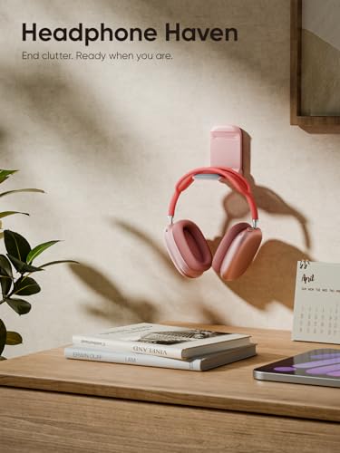 MAMUVIMO Headphone Stand, 2 Pack Headset Stand Foldable&Sticky, Headphone Holder Hook Mount with Non-Slip Silicone, Adhesive Earphone Desk Hanger Clip Space-Saving for Airpods Max, All Earphones-Pink - color: Pink, size: 2 Pack