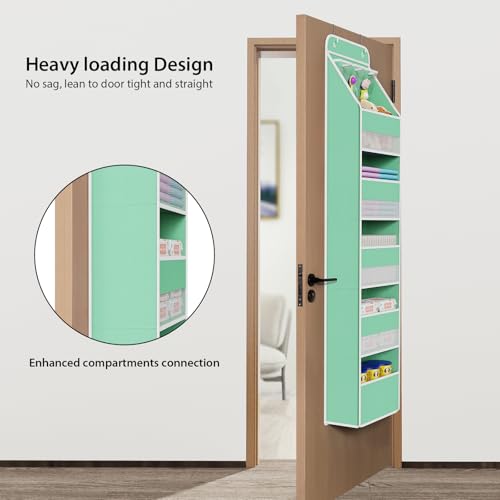 Univivi 6-Shelf Over Door Hanging Organizer Fabric Baby Door Storage with 5 Large Pockets and 3 Small PVC Pockets Wall Mount Hanging Storage Organizers for Baby Essential (Green) - color: Green, size: 6 LAYER