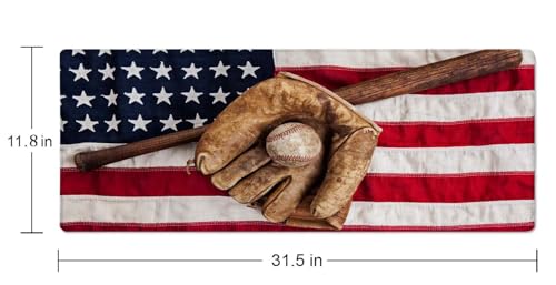 Old Baseball with USA American Flag Desk Pad Mouse Pad,Large Gaming Mouse Mat with Stitched Edges,Non-Slip Waterproof Rubber Base Mous Mat for Office Computer Keyboard Laptop Home(31.5X11.8 in) - color: Old Baseball With Usa American Flag
