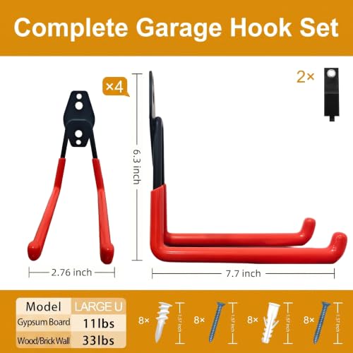 Garage Hooks, 4 Pack Large Square Wall Hooks for Hanging Heavy Duty Ladders, Bikes, Tools Ideal for Garage, Garden, Basement Utility Room Storage (Orange) - color: Orange, size: Large Square-4pcs