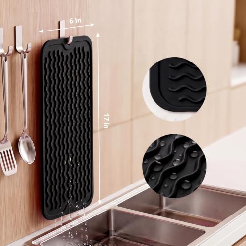 MicoYang Silicone Dish Drying Mat for Multiple Usage,Easy clean,Eco-friendly,Heat-resistant Silicone Mat for Kitchen Counter,Sink,Bar,Bottle,or Cup Black M 17 inches x 6 inches - color: Black, size: 17"L x 6"W