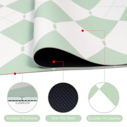 Checkered Desk Mat with PU Leather, 35.4" x 15.7" Non-Slip Large Mouse Pad for Desk, Easy Clean Desk Mat for Keyboard and Mouse, Leather Desk Pad for Office/Home/Decor (Light Green) - color: Green Checkered
