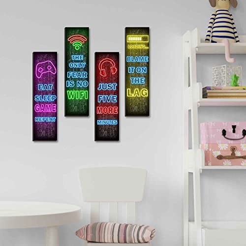 Neon Gaming Wall Art Set for Boys Bedroom