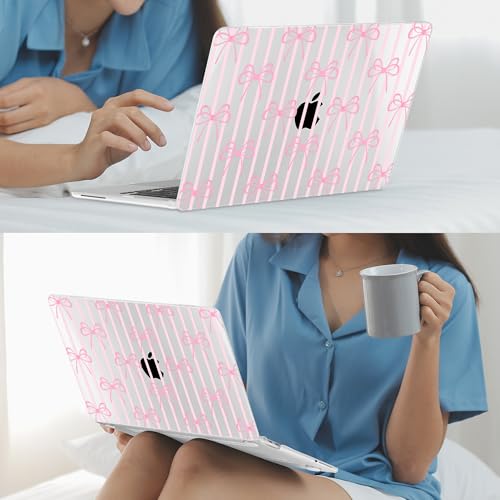 Mektron Case for 2026 MacBook Neo 13-inch A18 Pro chip A3404 Laptop Cover with 13-inch (Diagonal) Liquid Retina Display+ Keyboard Cover+ Screen Protector, Bowknots Pink Striped - color: Bowknots Pink Striped