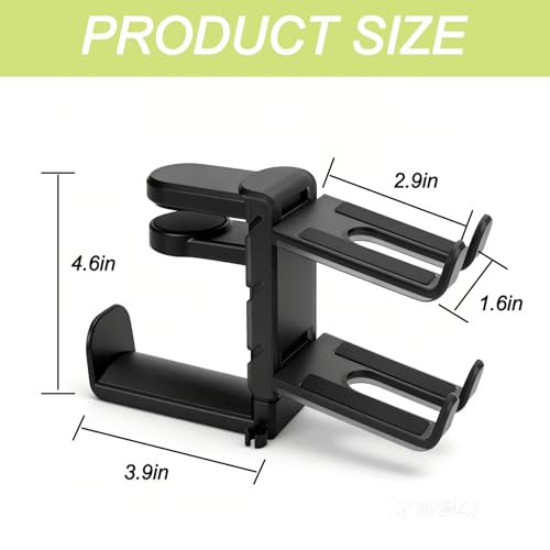 Controller Holder & Headphone Hook, Black | 3-in-1 Rotatable Under Desk Hook, Compatible with PS5/Xbox, Dual Game Controller Stand, Headset Hanger, Gaming Desk Organizer