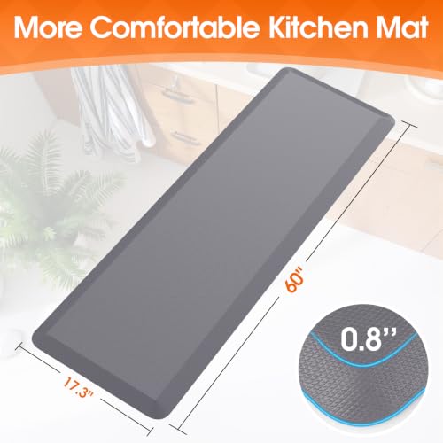 4/5 Inch Thicker Kitchen Mat, Cushioned Thick Floor Comfort Mat, with Non-Slip Bottom, Water & Stain Resistant, Easy Clean Standing Desk Mat for Kitchen, Sink, Office (17.3"x60"x0.8", Grey) - color: Grey, size: 60"L x 17.3"W x 0.8"Th