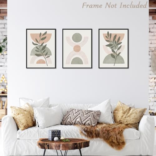 Dazzlewall 3pcs Boho Abstract Wall Art Poster, Minimalist Green Botanical Leaves Neutral Canvas Prints for Bedroom Living Room Decor, 12x16 in Unframed - color: Multicolour