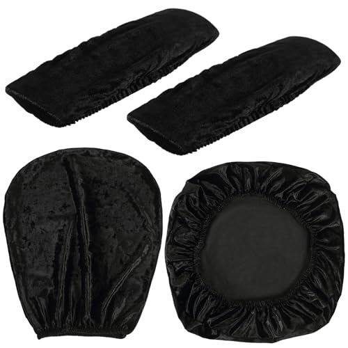 Tallew 4 Pcs Office Chair Covers Set Computer Universal Protective Stretchable Chair Seat Covers Desk Armrest Slipcovers Pads Office Cushion Backrest for Rotating(Black) - color: Black