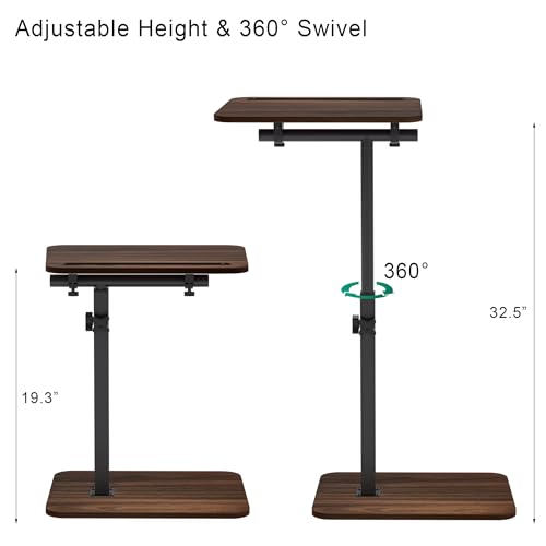 Side Table Sofa Tray for Couch - 360° Swivel Adjustable Height Rotating Sofa Table C Table End Table Laptop Desk with Phone & Tablet Slot, Perfect for Eating Working Reading, Fits Small Spaces - color: Brown