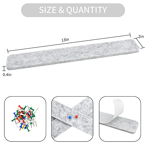 Vuzvuv 8Pcs Light Grey Cork Board Bar Strips with 50 Pushpins & Sticky Notes, Self-Adhesive Bulletin Board Strips No Damage for Wall, Felt Pin Board for Paste Notes, Photos, Schedules Office Decor - color: Light Grey