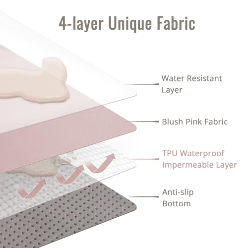 Blissful Diary Baby Splat Mat for Under High Chair, 50.4 x 50.4 Inch Wipeable Splash Mat, Waterproof and Washable, Anti-Slip Floor Protector, Blush Pink - color: Blush Pink