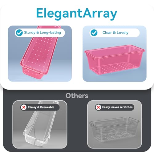 ElegantArray 12 PCS Drawer Organizer Set, 4 Sizes Tool Storage Trays, Clear Plastic Makeup Vanity Organizer and Storage Bins for Stationeries, Multiple Gadgets for Office, Bedroom, Pink - color: Pink, size: 12 Pcs