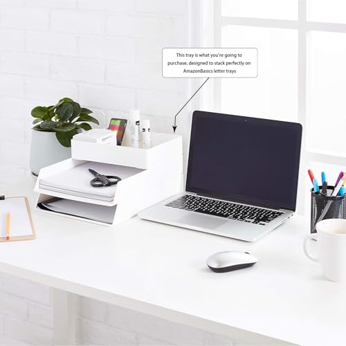 Amazon Basics Rectangular Plastic Desk Organizer with Storage Trays, Accessory Tray, Drawer Organizer, 9.4 x 6.7 x 2 inch, White - size: 9.4" x 6.7" x 2"