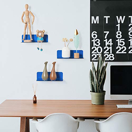 OAPRIRE Small Floating Wall Shelves Set of 2 - Personalize&Easily Expand Wall Space - 9 Inch Acrylic Wall Shelf for Bedroom, Gaming Room, Living Room, Bathroom, Office, with Cable Clips - Clear Blue - color: Blue