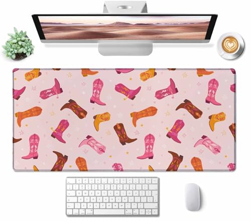 Gaming Mouse Pad, XXL Extended Computer Keyboard Long Mouse Mat, Large Desk Pad for Office Laptop, Non-Slip Rubber Base with Stitched Edge Mousepad, 31.5X15.7 inch Cowgirl Boots Pattern - color: Cowgirl Boots Pattern, size: 31.5L x 15.7W inches