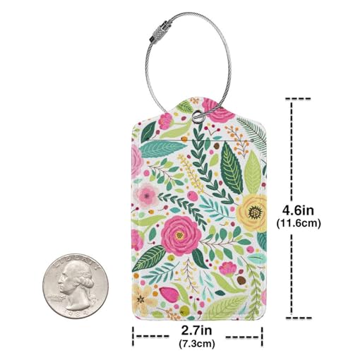 2 Pcs Cute Retro Flower Luggage Tag for Suitcase,Label Hand-Painted Nature Gifts for Privacy Cover ID Label with Stainless, Birthday Boy Girl - color: Retro Flower
