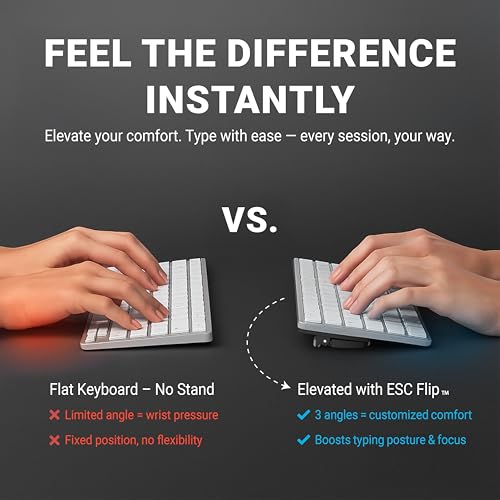 GPG2 ESC Flip Keyboard Stand for Desk, Tilting Riser That Attaches to Your Keyboard – 3 Adjustable Angles, Compatible with Apple Magic Keyboard, Logitech MX Keys, K380 & Flat-Back Models
