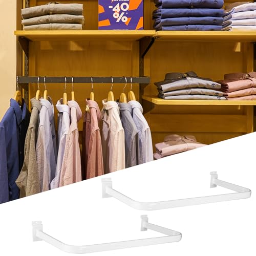 Shimeyao 2 Pcs U Shaped Handrail for Slatwall 24 Inch Oval Tubing Handrail Metal Slat Wall Accessory for Retail Displays Bracket Clothing Rack Home Use (White)