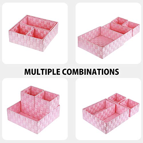 Posprica Woven Storage Baskets for Organizing, Small Baskets Cube Bin Container Tote Organizer Divider for Drawer, Closet, Shelf, Dresser, Set of 4(Pink) - color: Pink