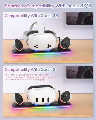 Charging Dock for Meta Quest 3S/3, Kinwin Magnetic Charging Station for Oculus Quest 3S/3 Accessories with RGB Light, Charging Stand for VR Headset & Controller with 2 Rechargeable Batteries - color: Black & White