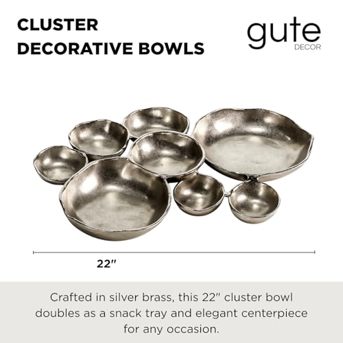 9 Cluster Decorative Bowls Bright Silver Snack Tray Bowl Chip & Dip Serving Piece Strong Brass Centerpiece Beautiful Room Accent & Entertaining Parties Home Decor Wedding Gifts 22 Inch Decorative Gift - color: Bright Silver 9 Cluster 22"