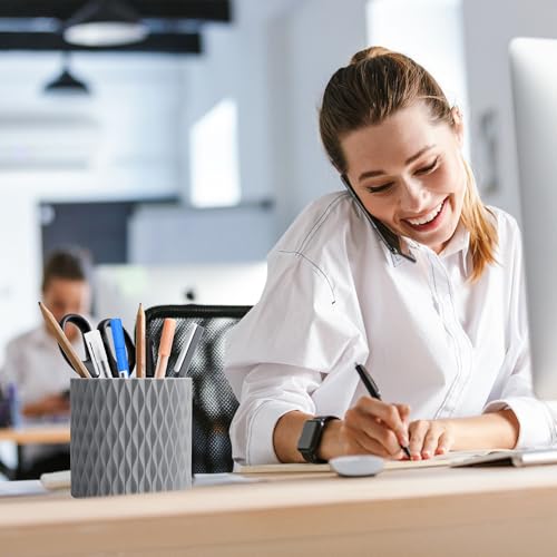 Pencil Holder - 360° Rotation, 5 Slot Desk Supplies For Women Office Aesthetic. Pencil Holder For Office&School, Desk Accessories(Grey) - color: grey