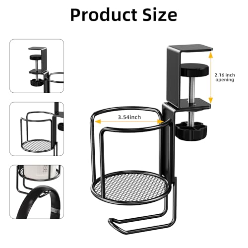 CABTE 2 in 1 Desk Cup Holder with Headphone Hanger Holder, Anti-Spill Clip-On Table Cup Hook with 360° Rotation for Lawn Chair, Office Home Gaming Table (1 Pack) - color: 1 PACK