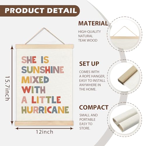 LZYRF Inspirational Wall Decor for Girls Room, She is Sunshine Mixed with a Little Hurricane Positive Quote Canvas Prints Wall Decor for Girls Kids Room Nursery Playroom 12x16 Inch - color: she is sunshine, size: 16"L x 12"W