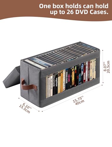 4 Pack DVD Storage Box with Visible Window, Dustproof CD/DVD Case Holder Organizer Rack Can Hold Up to 104 DVD, Blu-ray & CD Storage, Stackable and Lid Design-Grey - color: Grey, size: 4 Pack
