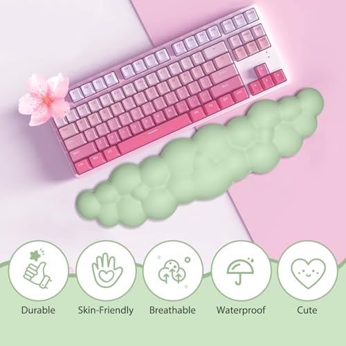 JIKIOU Upgrade Leather Cloud Keyboard Wrist Rest, Cloud Wrist Rest with Non-Slip PU Base, Comfortable Memory Foam Wrist Rest for Computer Laptop Mac Gaming Office and Pain Relief Christmas Wish Gift - color: 06pastel Green