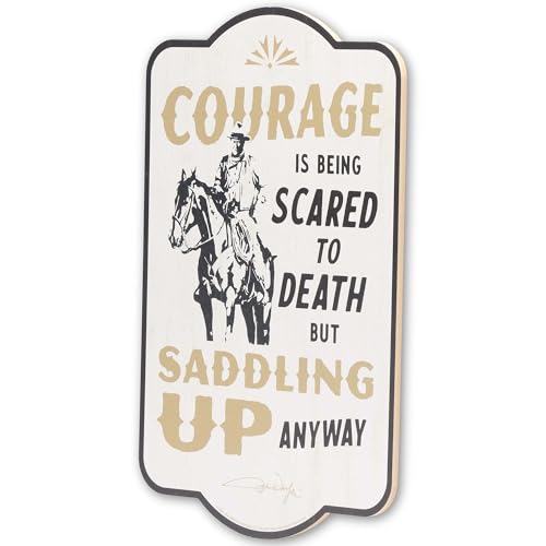 Open Road Brands John Wayne Courage is Saddling Up Anyway Wood Wall Decor - Vintage Cowboy Wall Art for Man Cave or Office - color: White/Beige