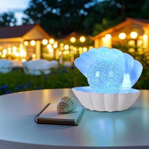 LKUA Shell Pearl Beach Themed Night Light, RGB 8 Colors Changing Mood Shell Pearl Lamps, Bedside LED Clamshell Portable Night Lights for Bar (Large White Shell) - color: Large white shell