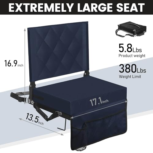 Sheenive Stadium Seats for Bleachers with Back Support, Bleacher Seats with Backs and Cushion Wide, Padded Portable Folding Comfort Stadium Chair with Shoulder Strap,Perfect for Sport Events Navy Blue - color: Navy Blue