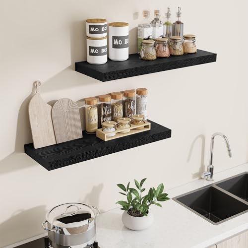 Dreamland 30 Inch Long Floating Shelves in White,8 Inch Deep Floating Shelf for Wall,Large Display & Storage Shelf, Wall Shelf for Bathroom Bedroom Living Room Kitchen Office,Set of 2 - color: Black, size: 30"W x 8"D,Set of 2