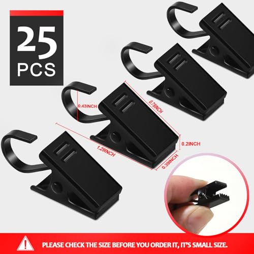 Teenitor 25 Pcs Small Curtain Hooks for Drapes, Curtain Clips for Hanging Hooks for Drapes Bows Hat, Curtain Rod Hooks, Stainless Steel S Hooks for Hanging Tent Lights Photo Party Decorations - color: Black