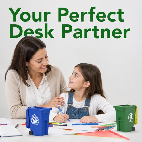 Wiosi Mini Garbage Trash Pen Holder for Desk, Pack of 2, Blue & Green, Tiny Recycle Bin Pencil Holder | Storage for Pencils & Pens | Office Stationery to Organize the Desk | Ideal for Student Work - color: Blue-Green, size: 5"