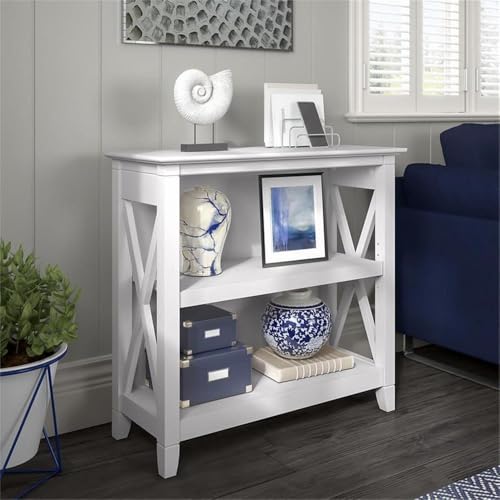 Bush Home Key West Small 2 Shelf Bookcase in Pure White Oak, Compact Home Organizer, Vertical Storage Solution, Bookshelf for Office or Living Room - color: Pure White Oak, size: 2 Shelf