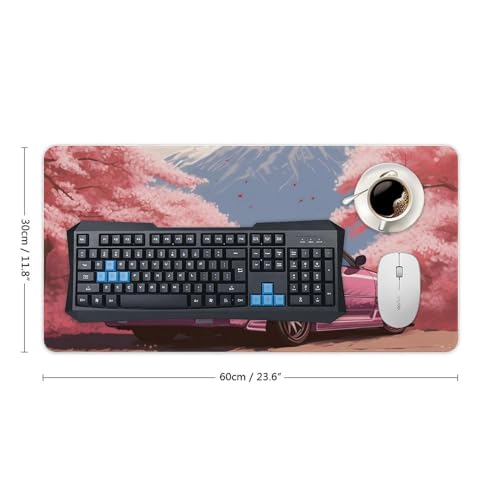 Large Mouse Pad Desk Mat Computer Accessories Gaming Office Organizers Supplies Decor Essentials Keyboard Pads for Desk Rubber Japan JDM Car R34 Pink Cherry Tree Mount Fuji 30x60cm - size: 30x60cm