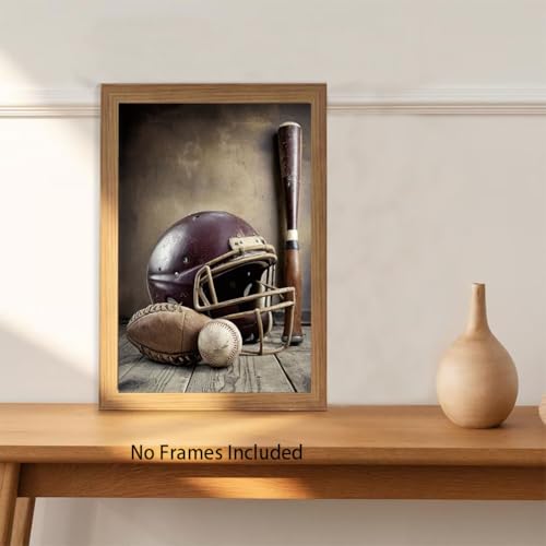 TOCDGOO Vintage Baseball Sports Wall Art, Baseball Football Equipment Canvas Print, Athletic Poster Man Cave Decor, 16x24 inches Unframed - color: Unframed (16"x24")-E