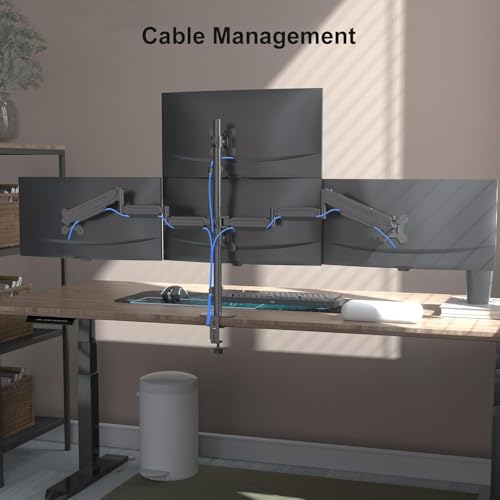 Pholiten Quad 4 Monitor Arm Desk Mount for Max 32 inch Screens, Gas Spring Adjustment Monitor Stand with VESA 75x75mm, 100x100 mm, Clamp & Grommet Install Black MD18864 - style: 4 monitor mount