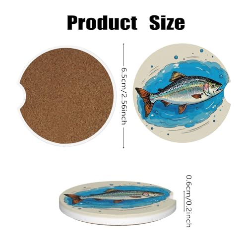 Car Cup Holder Coasters, 2 Pcs Ceramic Coasters with Cork Back and Finger Slot, Anti-Slip Shock Absorbing Women and Men Universal Car Accessories - Salted Fish - color: Salted Fish