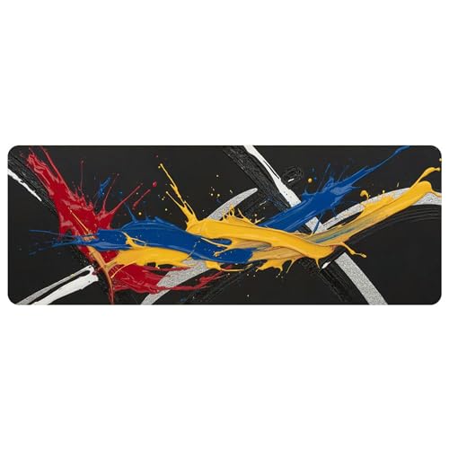 Leather Minimalist Desk Pad, Colorful Art Mouse Pad Large Computer Keyboard Gaming Mousepad Waterproof Desktop Protector & Cover, Decorative PU Leather Laptop Mouse Mat Home Decor 10 x 25.6 inch C95 - color: colorful-25