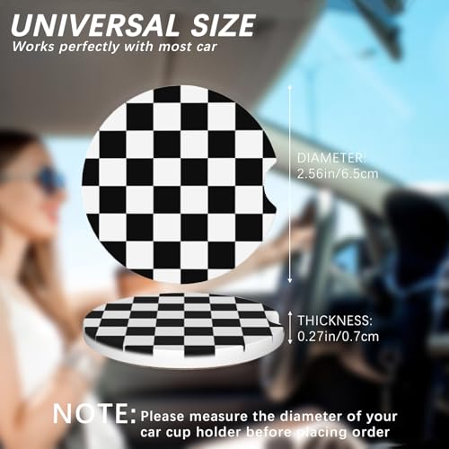 2 Pack Car Cup Holder Checkered Coasters Absorbent Ceramic Coaster for Cup Holders Fashion Car Interior Accessories for Men Drink Coaster for Women - color: Checkered