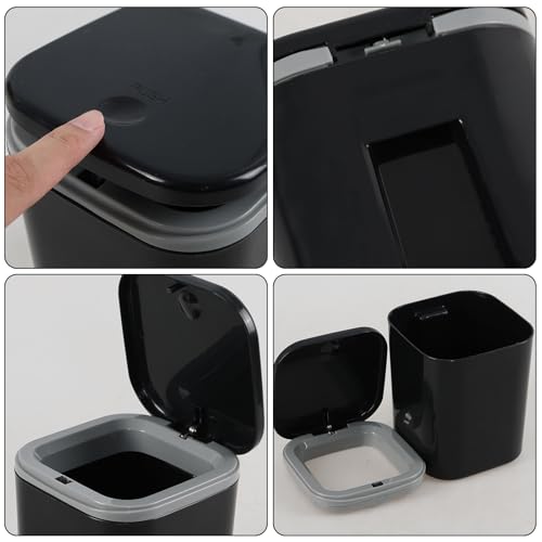Gloreen 0.5 Gallon Mini Desktop Trash Can, Tiny Plastic Garbage Can with Push Button Lid, Black