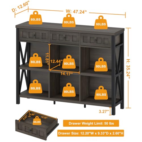 FATORRI Rustic 6 Cube Storage Organizer Bookshelf with 3 Drawers, Short Low Horizontal Bookshelf for Living Room, Industrial Wood and Metal Cubby Bookcase for Home Office (Walnut Brown, 47 Inch) - color: Walnut Brown, size: With Drawer