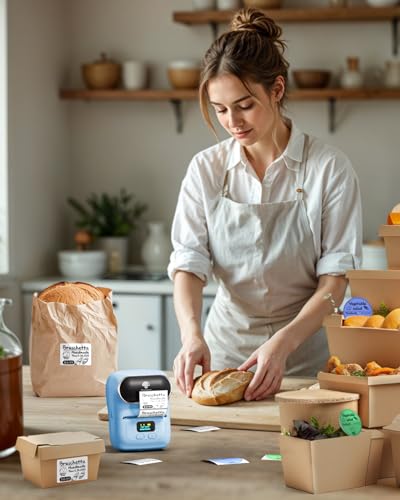 Phomemo Barcode Label Printer - M110 Label Maker Portable Bluetooth Label Maker Machine for Small Business, Barcode, Address, Logo, Clothing, Jerwery, Thermal Printer Compatible with Phones & PC, Blue - color: Blue