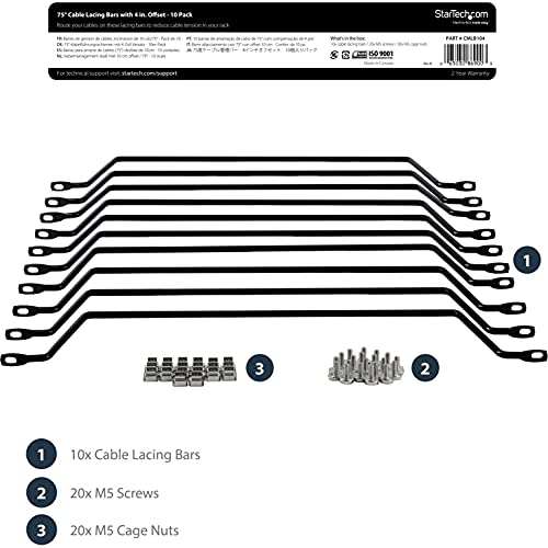 StarTech 10-Pack Lacing Bar with 4in Offset for 19in Rack, Steel (CMLB104) - style: 4in offset