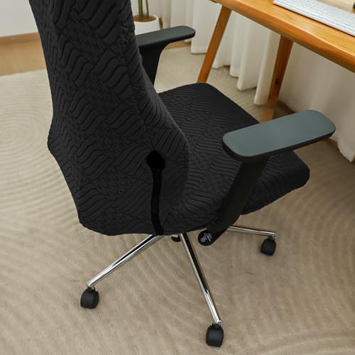 Ergonomic Office Chair Cover with Headrest Covers Black Jacquard Stretch Desk Chair and Headrest Slipcovers Washable - color: Jacqaurd L-black, size: Chair and Headrest Covers
