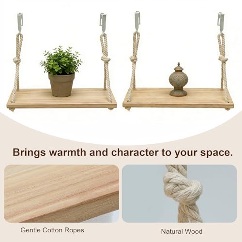 2-Pack Cubicle Shelf Hanging, Office Cubicle Wall Shelf with Rope Adjustable Hooks, Office Decor Desk Accessories, Organizer, Storage in Workspaces